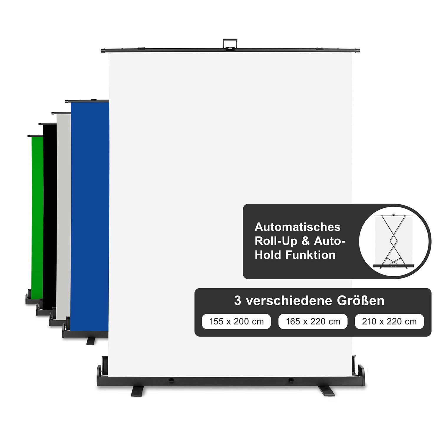 Fondale fotografico a rullo bianco 155 x 200 cm, sfondo per foto High-Key, con custodia di trasporto, Pannello per studi fotografici ingualcibile