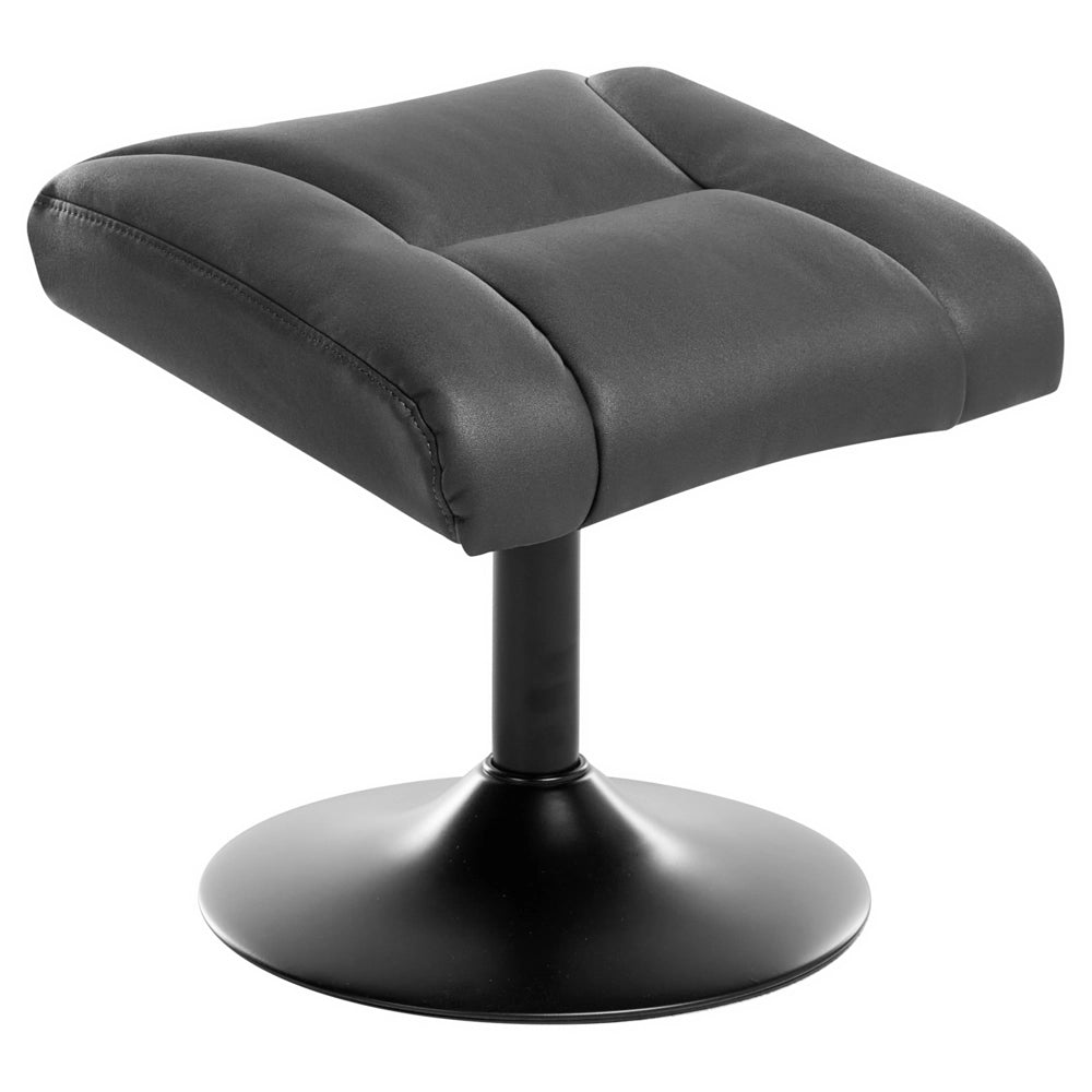 Poltrona reclinabile nera con poggiapiedi in ecopelle vegana girevole imbottita con struttura in metallo dal design retrò