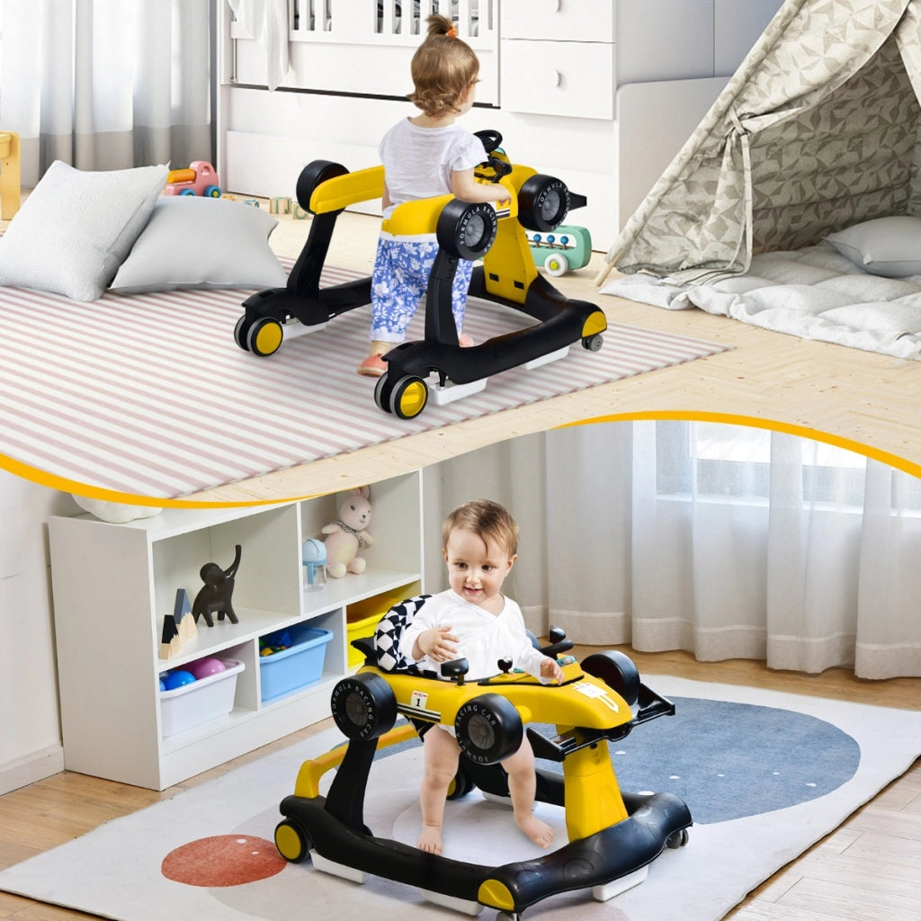 Primi passi 4 in 1 per neonati con altezza e velocit¨¤ regolabili, Primi passi a spinta con carillon con luci Giallo