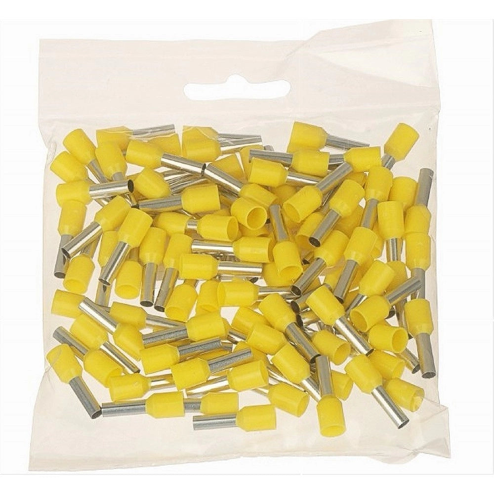 Trade Shop - Confezione 100 Pz Tubetto Capicorda Isolato Per Cavi 16mm² Terminale 12mm E16-12 - Giallo