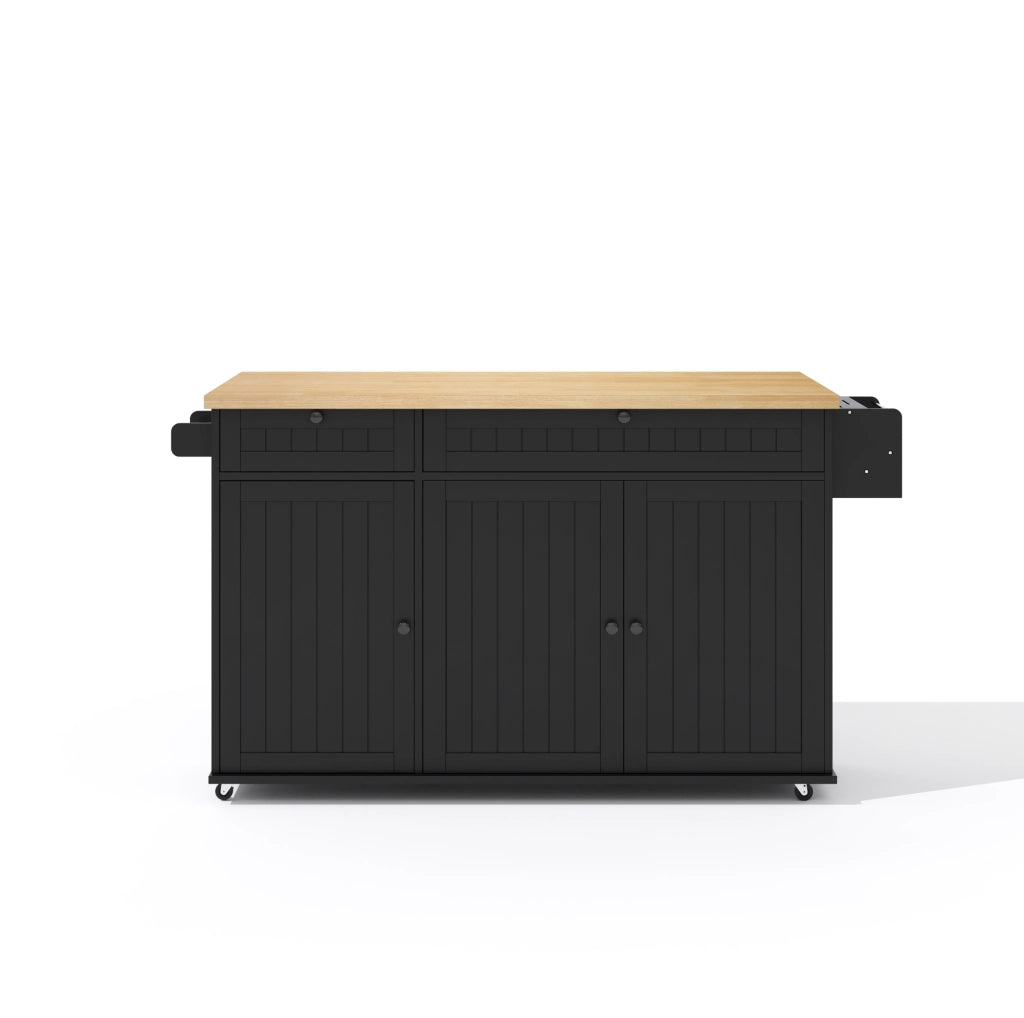 Isola cucina 137x70 cm naturale e nera in MDF, piano pieghevole