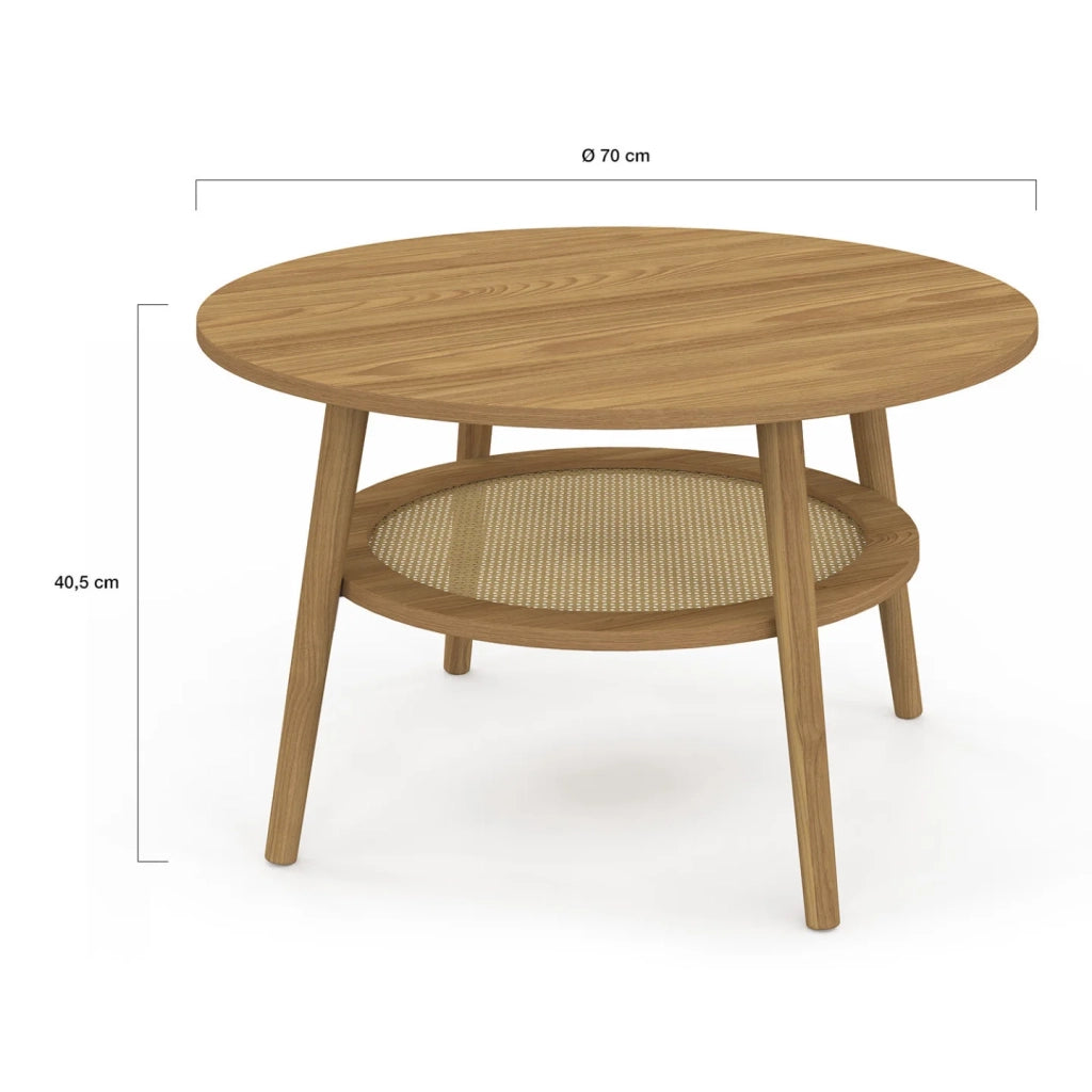 IDMarket - Tavolino rotondo HANAE 70 cm in faggio con piano in canna effetto naturale