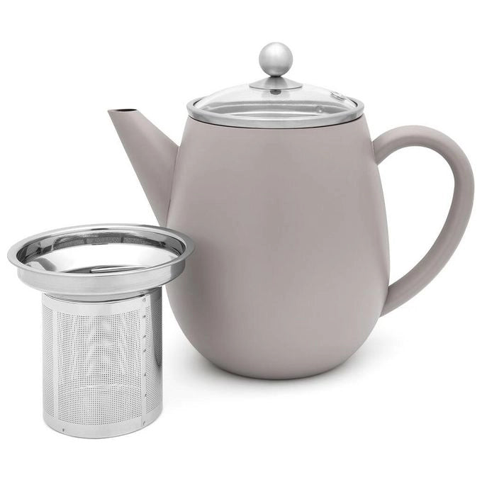 Bredemeijer 111016 Duet Eva Teiera singola 1100 ml Acciaio Inox 304 Doppia Parete con Filtro Beccuccio Antigoccia Maniglia Ergonomica colore Grigio Beton