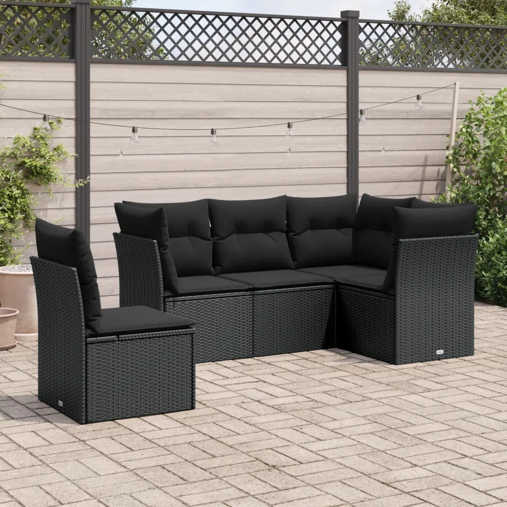 Set Divani da Giardino 5 pz | Set Salotto da Giardino con Cuscini in Polyrattan Nero