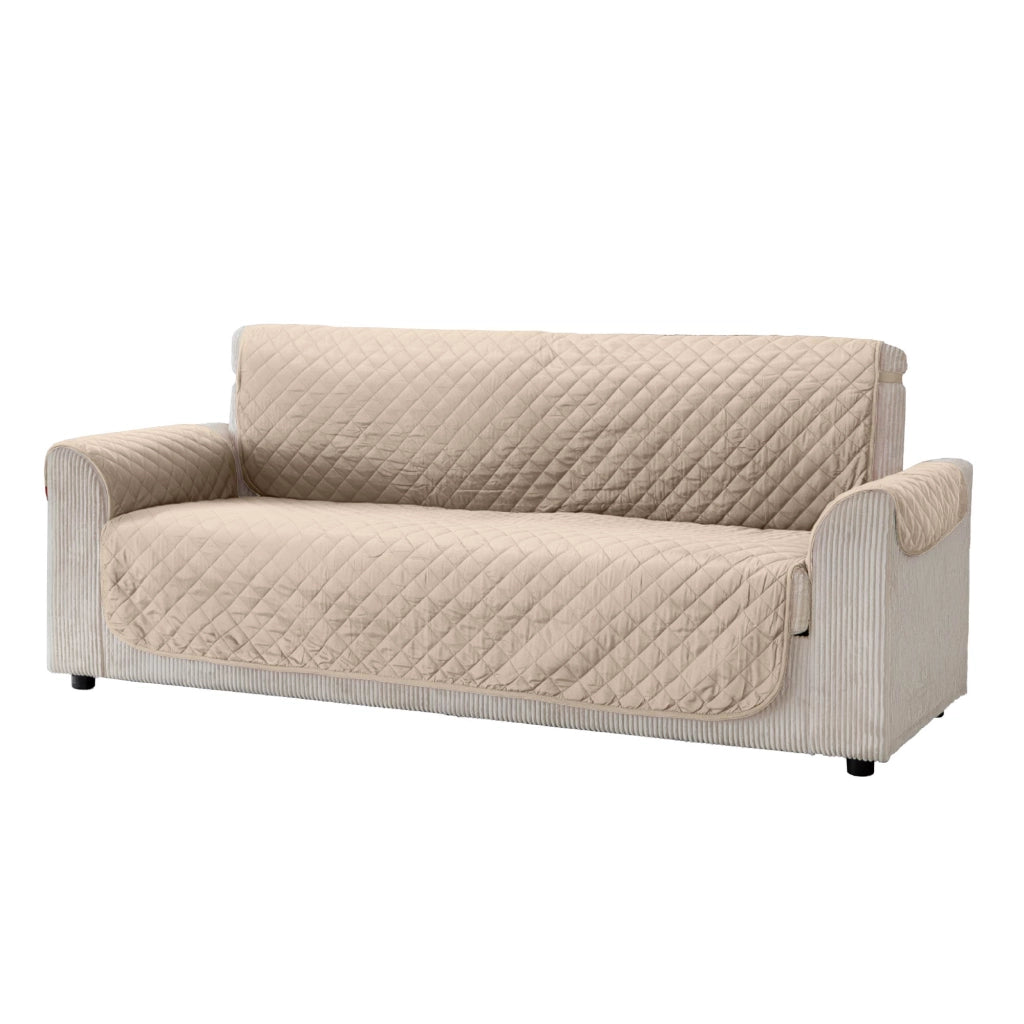 Copridivano Con Braccioli Antimacchia Trapuntato Protettore Impermeabile Salvadivano Idrorepellente Imbottito Con Elastico Antiscivolo Beige - Divano 4 posti