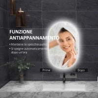 kleankin Specchio Bagno LED Antiappannamento con Luminosità Regolabile, in Vetro e Alluminio, 81x51x4.5 cm