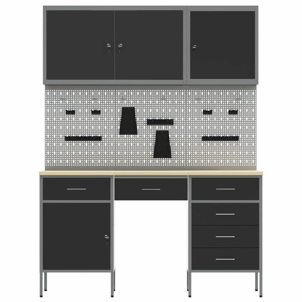 Mobile da lavoro 8 pcs Nero Legno ingegnerizzato e acciaio 3321464