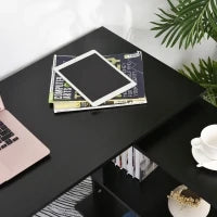 Scrivania Angolare con Piano Girevole a 360° e 5 Ripiani, 120x110x74.5 cm, Nero