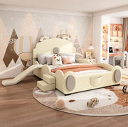 LETTO per bambini 140x200 cm PU Beige con scivolo e scala