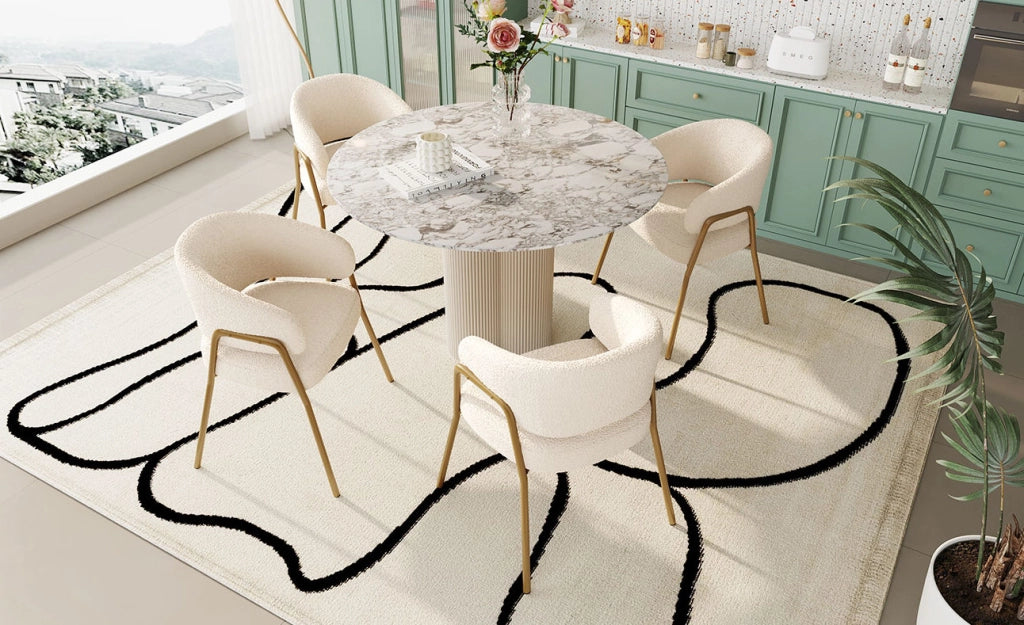 Sedia da Pranzo in Velluto Lamm Bianco con Gambe Dorate - Set da 4