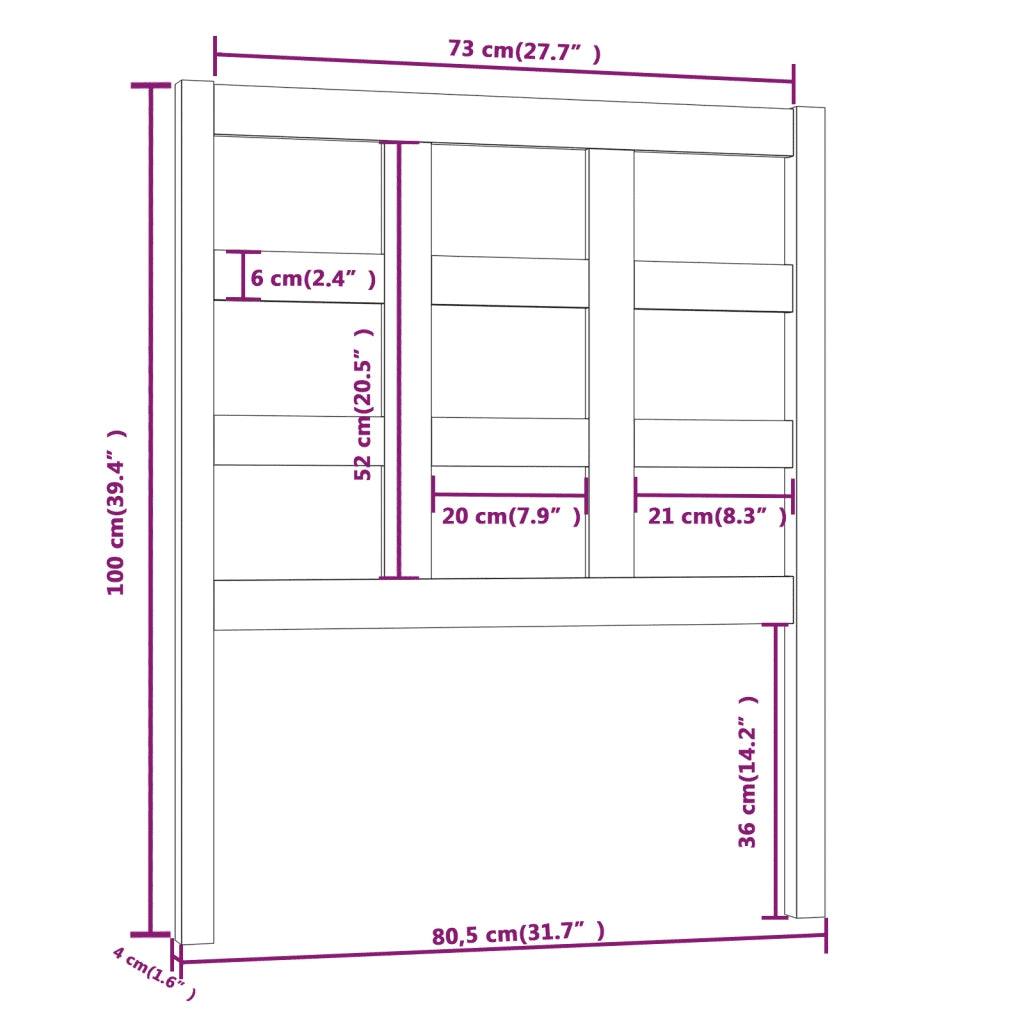 Testiera | Testata per Letto Nera 80,5x4x100 cm in Legno Massello di Pino