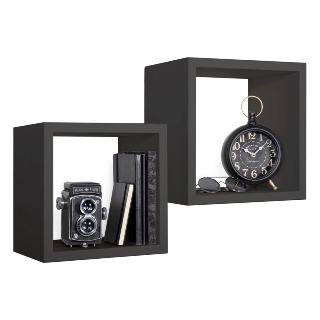 Set di 2 Mensole da Muro Modello Q-BIS MAXI, Cubi Arredo, Mensole Cubo, Cubi da Parete. Misure 35x35 p23.7 cm e 31x31 p23.7 cm. Finitura  NERO - MADE IN ITALY