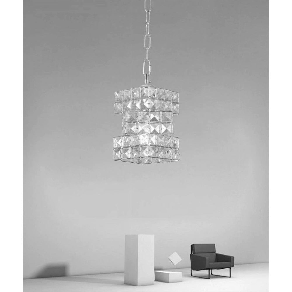Trade Shop - Lampadario Sospeso Rettangolare Intrecciato Con Cristalli Luce E27 Argento 32415 -