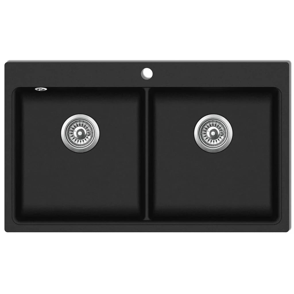 Lavello da incasso con 2 vasche 86 x 51 cm granito nero 02_0002310