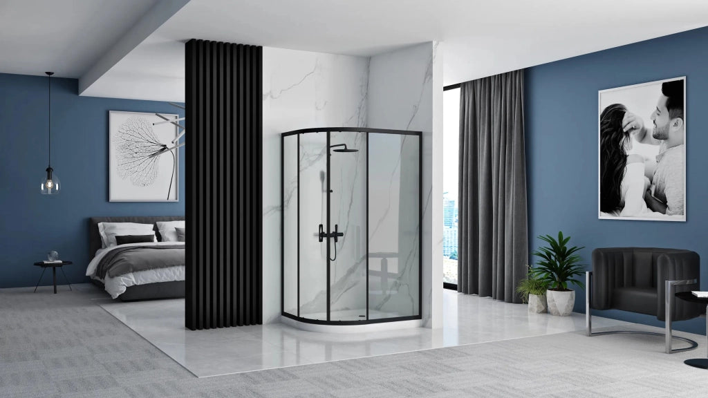 Cabina Doccia Rea Look Black 80x100 + Piatto Doccia Look White sinistra
