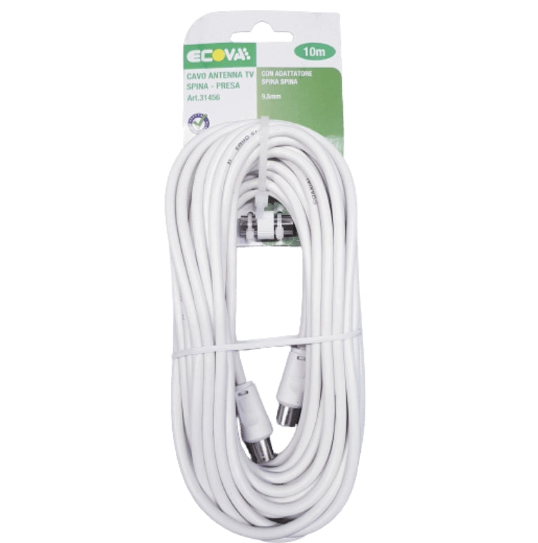 Cavo antenna tv bianco ecova spina e presa 10 mt