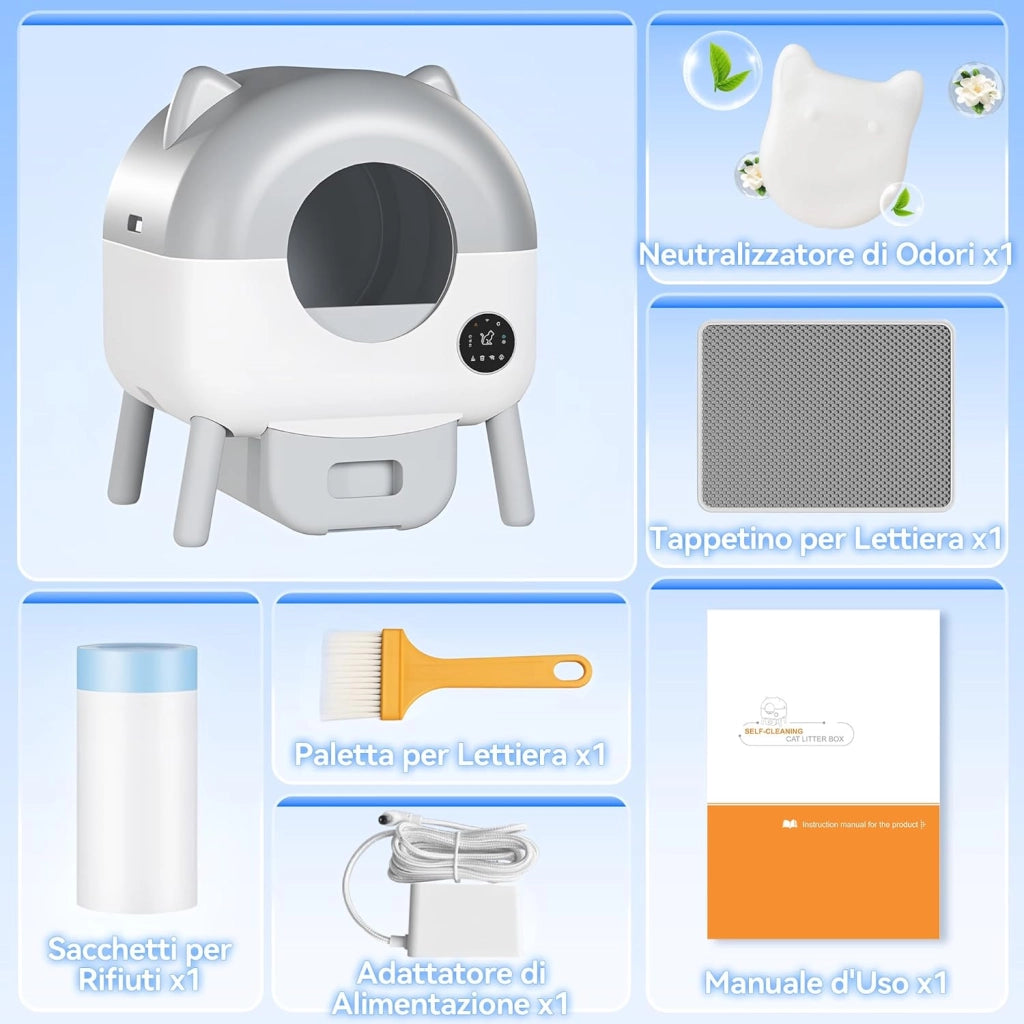 lettiera automatica per gatti, upgrade grande capacità, lettiera autopulente elettrica con controllo APP, adatta per gatti fino a 12 kg, include cat litter gatto con LED 6 colori.