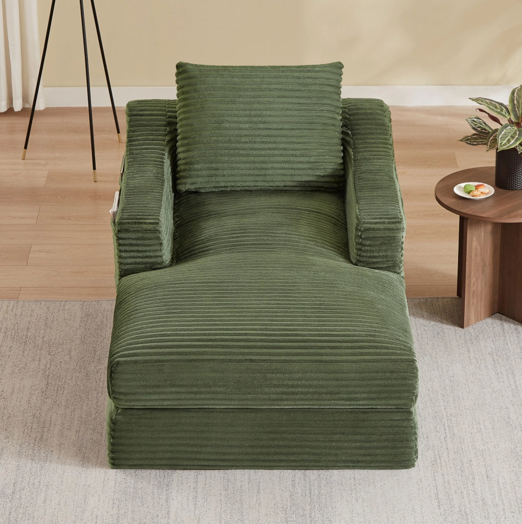Poltrona lounge in velluto a coste verde trasformabile in letto