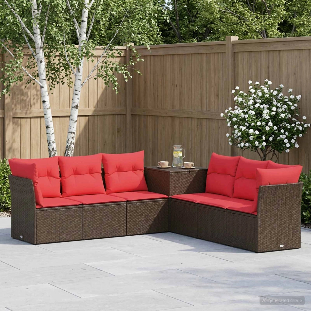 Set di divani 7 pz Marrone e Rosso Rattan sintetico e Acciaio 3448761