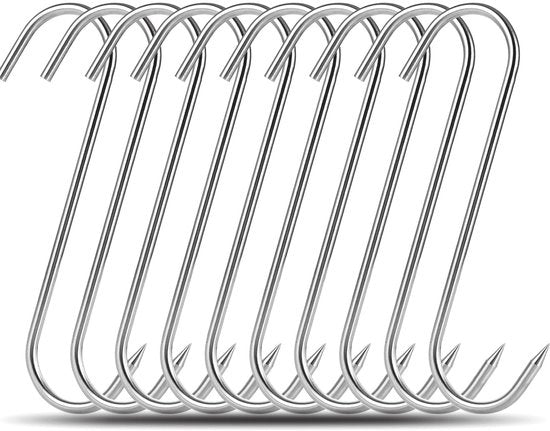 Haken per carne da 10 pezzi - S-haken in acciaio inossidabile 10 mm - Rookhaken per carne - Per la lavorazione della carne - Riscaldabile e facile da pulire