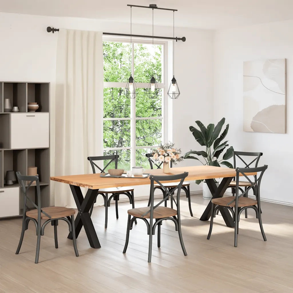 Gambe per tavolo da pranzo a forma di X 2 pz nere 70x(72-73) cm in acciaio