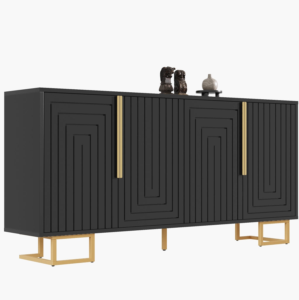 Credenza 152x40x75 cm con 2 ante e 4 vani; MDF nero