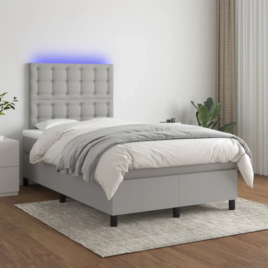 Letto a Molle Materasso e LED Grigio Chiaro 120x190 cm Tessuto