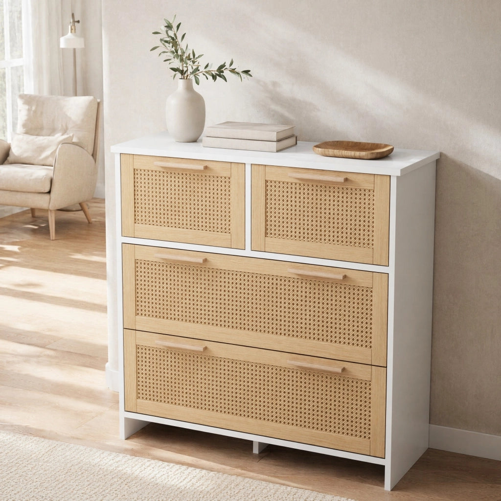 COMÒ 4 cassetti 80x80x38 cm MDF e legno massello Naturale/Bianco