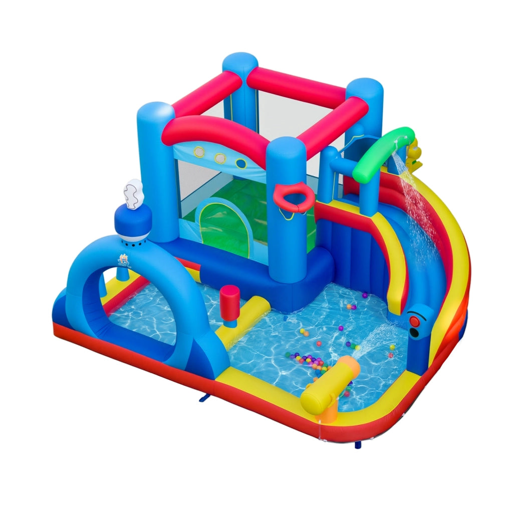 Scivolo gonfiabile ad acqua per bambini con piscina cannone ad acqua, Gioco anelli bersaglio palline oceaniche basket senza soffiatore