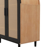 Mobile Scarpiera con 2 Ante in Rattan e 3 Ripiani Regolabili; Stile Elegante; in MDF; Naturale+Nero; 70×40×100 cm