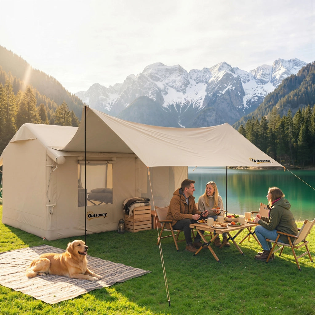 Tenda da Campeggio Gonfiabile con Pompa, Impermeabile 3000mm e Antivento, Cachi