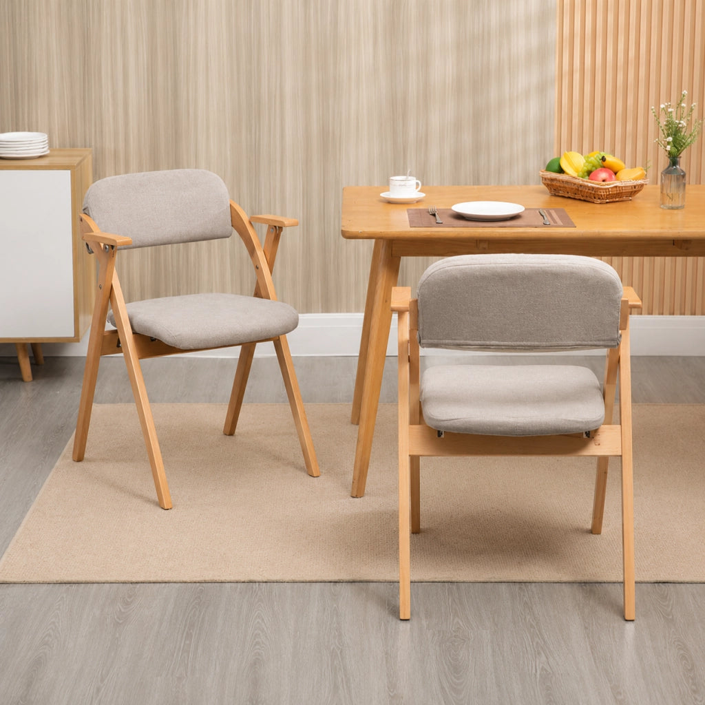 Set di 2 sedie pieghevoli con braccioli; 98x22x60 cm; con seduta imbottita e schienale rinforzato; legno; grigio