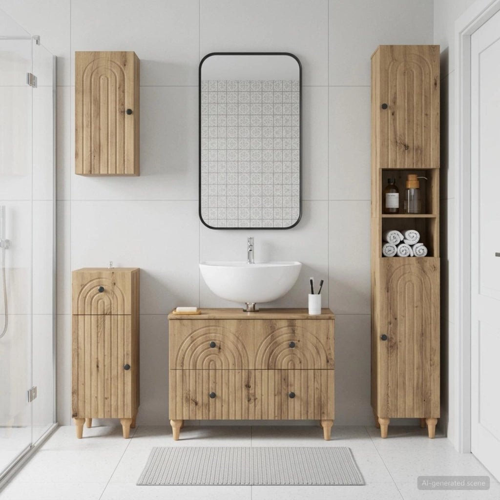 Set di Mobili da Bagno da 4 Pezzi ALKMAAR Rovere Artigianale 3417917