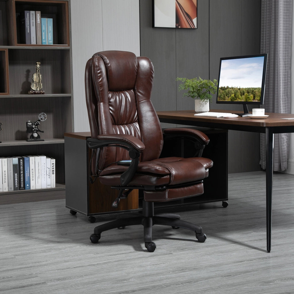 Poltrona Massaggiante Reclinabile con Poggiapiedi e Schienale Regolabile ¨C Zephmum ¨C Pelle Sintetica Marrone 68.5x68.5x113-121cm