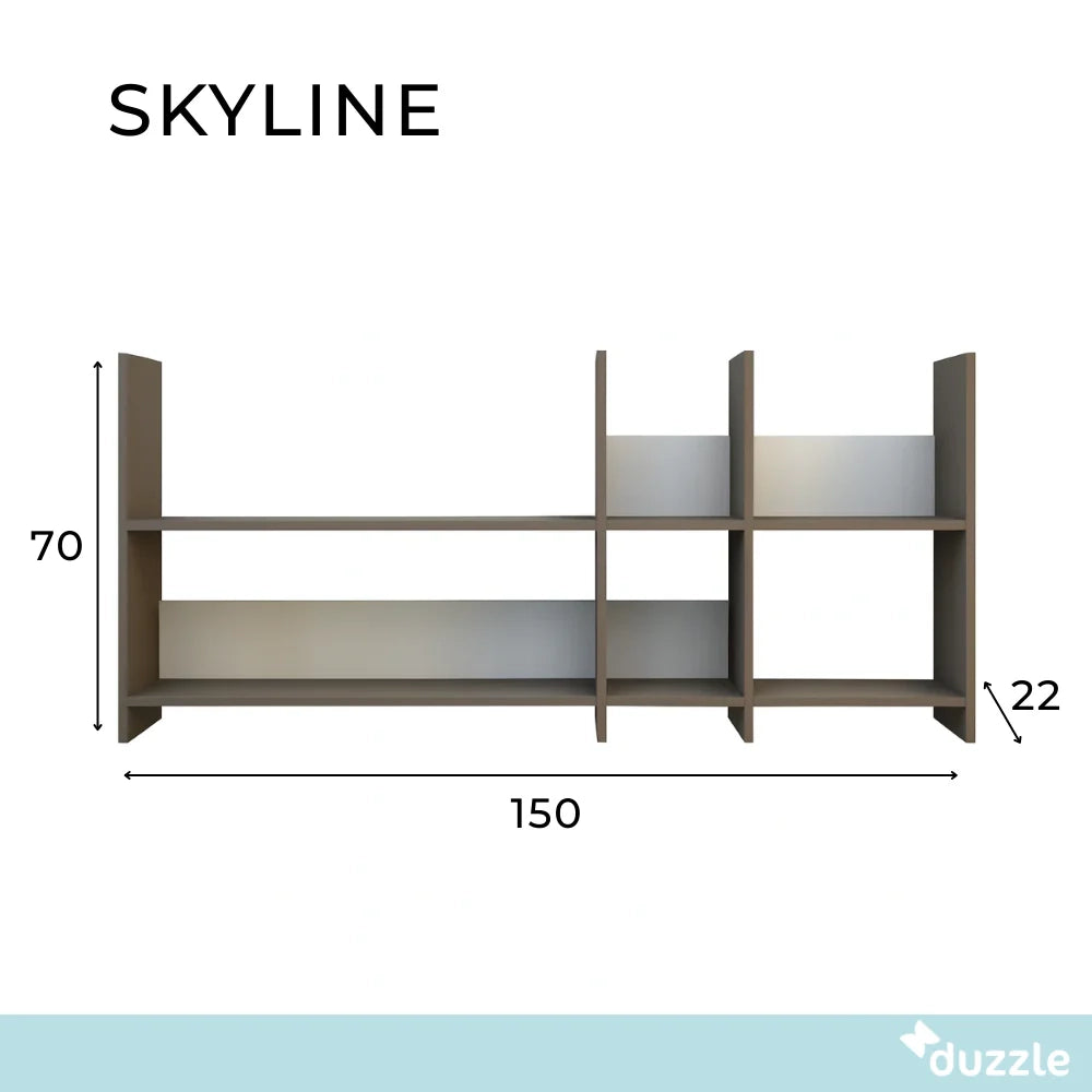 Libreria da parete Skyline grigio 150x22x70 cm design moderno salvaspazio | Duzzle