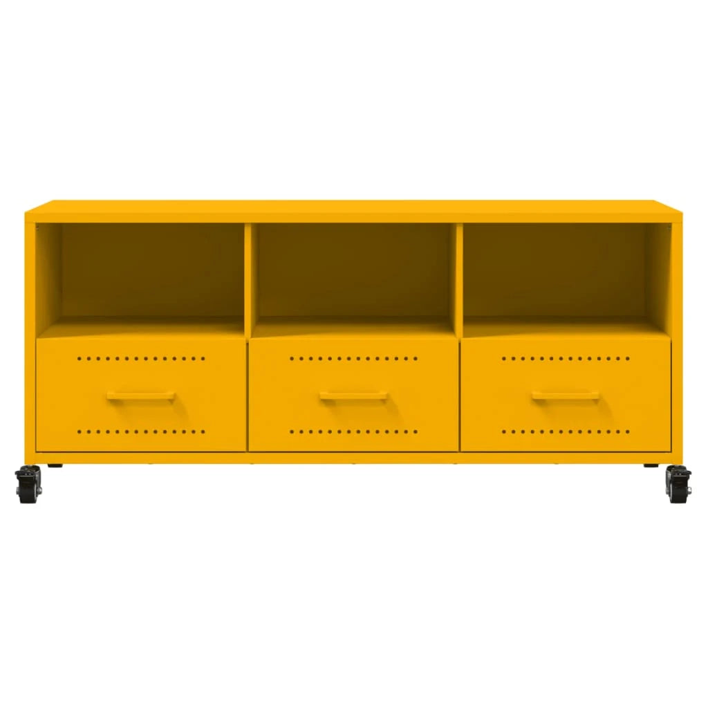 Mobile TV multimediale mensola TV credenza TV sala da pranzo soggiorno camera da letto giallo senape 100,5 x 39 x 43,5 cm acciaio giallo 02_0027647