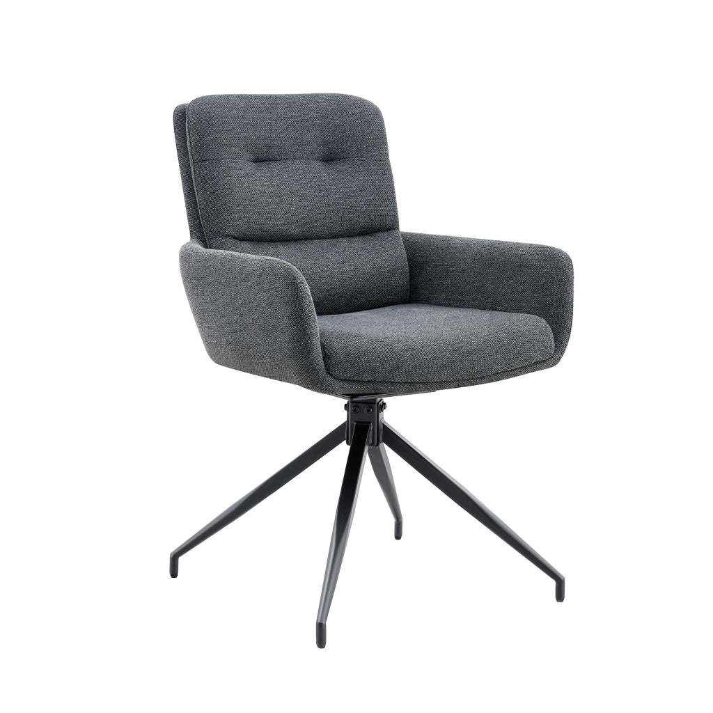 Poltrona Girevole Design ¨C MINIMAL ¨C Tessuto Grigio Scuro, Gambe in Metallo Nero