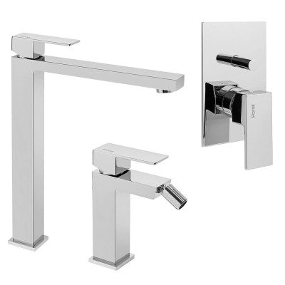 Set miscelatori lavabo alto bidet e doccia 2 vie cromati serie Italia
