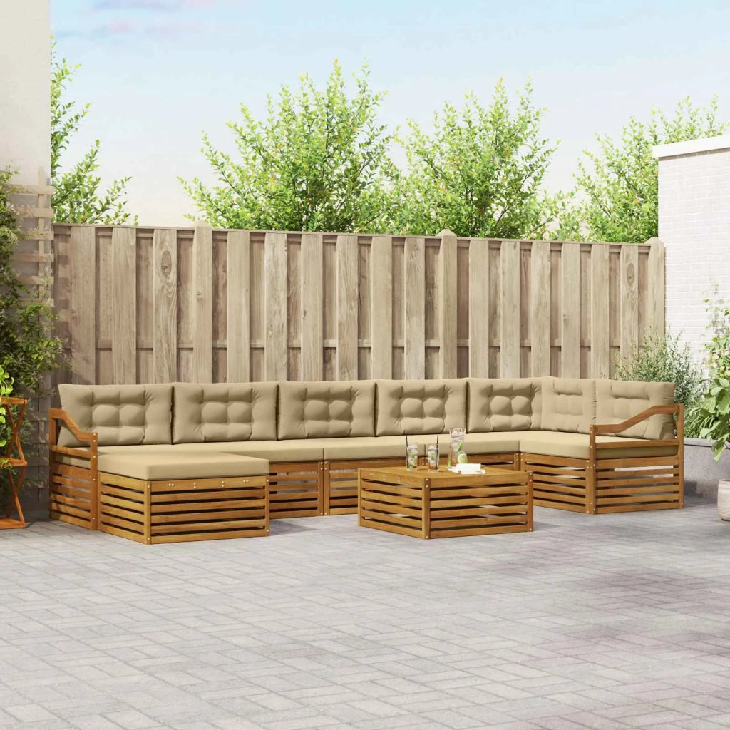 Set di divani da esterno con cuscino 8 pcs Naturale e Beige