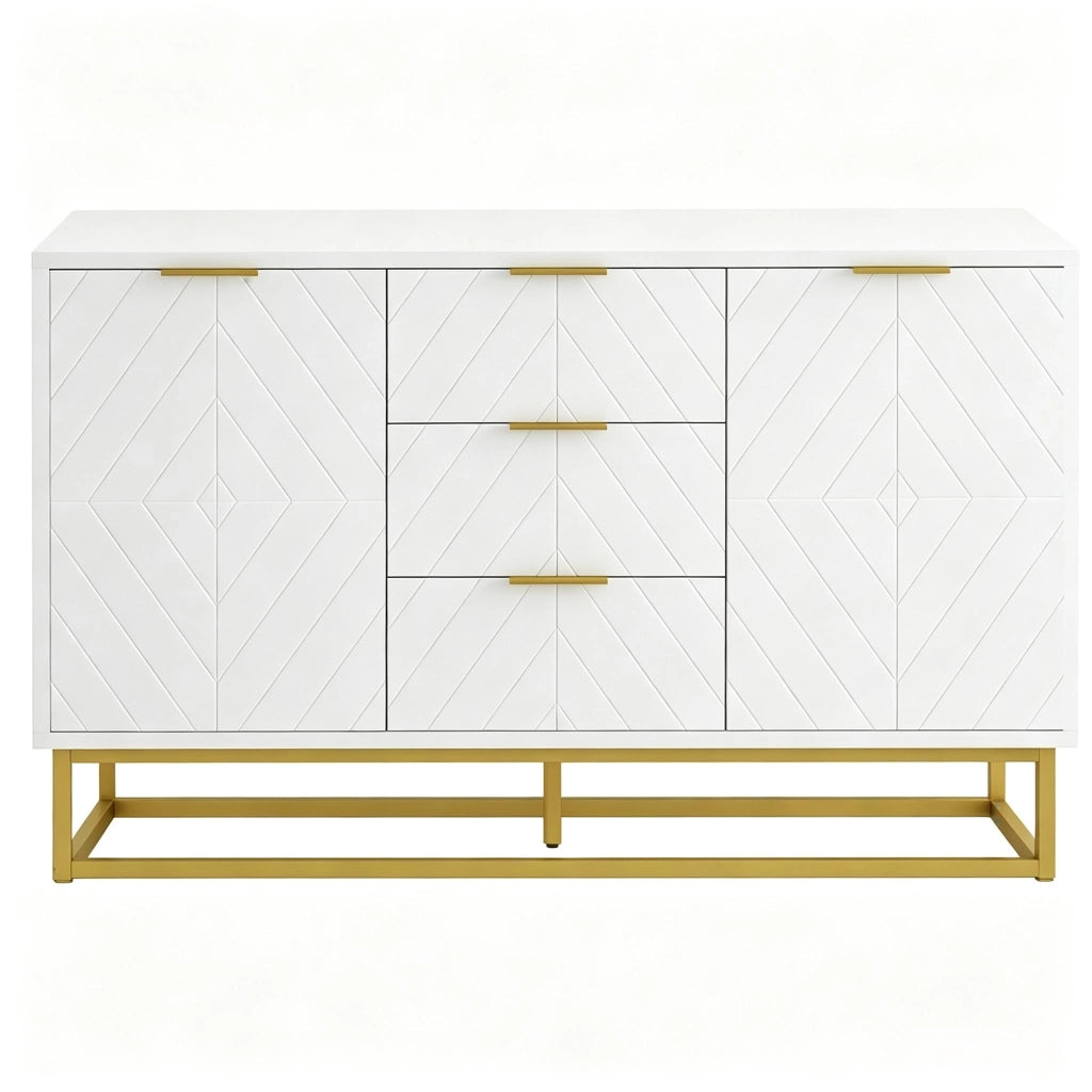 Madia con 2 ante e 3 cassetti; ripiano regolabile e base in metallo; per sala da pranzo; 120×40×76 cm