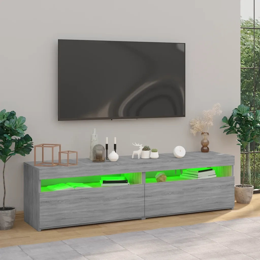 Mobile TV con Luci LED 2pz | Armadietto TV | Mobile Porta TV Grigio Sonoma 75x35x40 cm