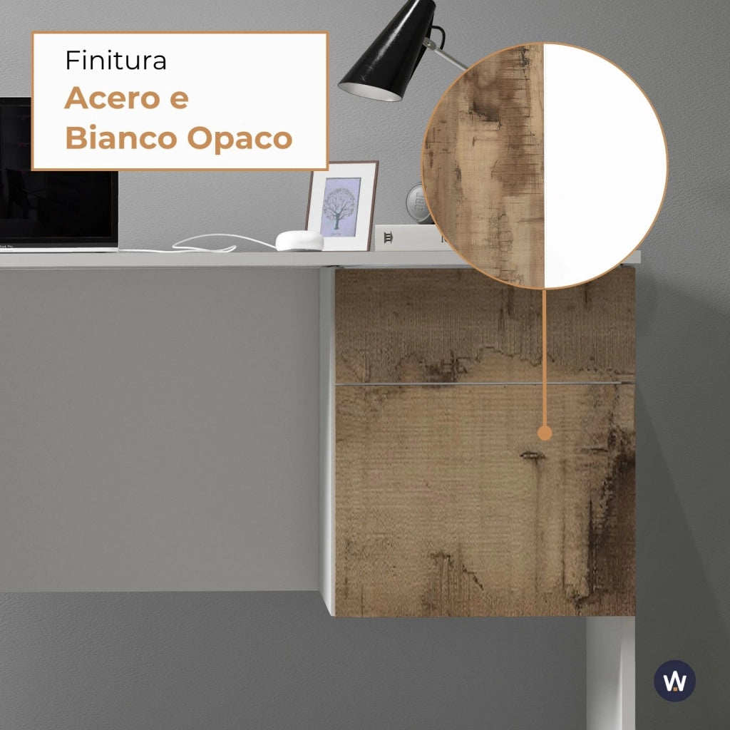 WHOUS Scrivania Easy 1 anta e 1 cassetto bianco opaco e acero 110x50x75 cm