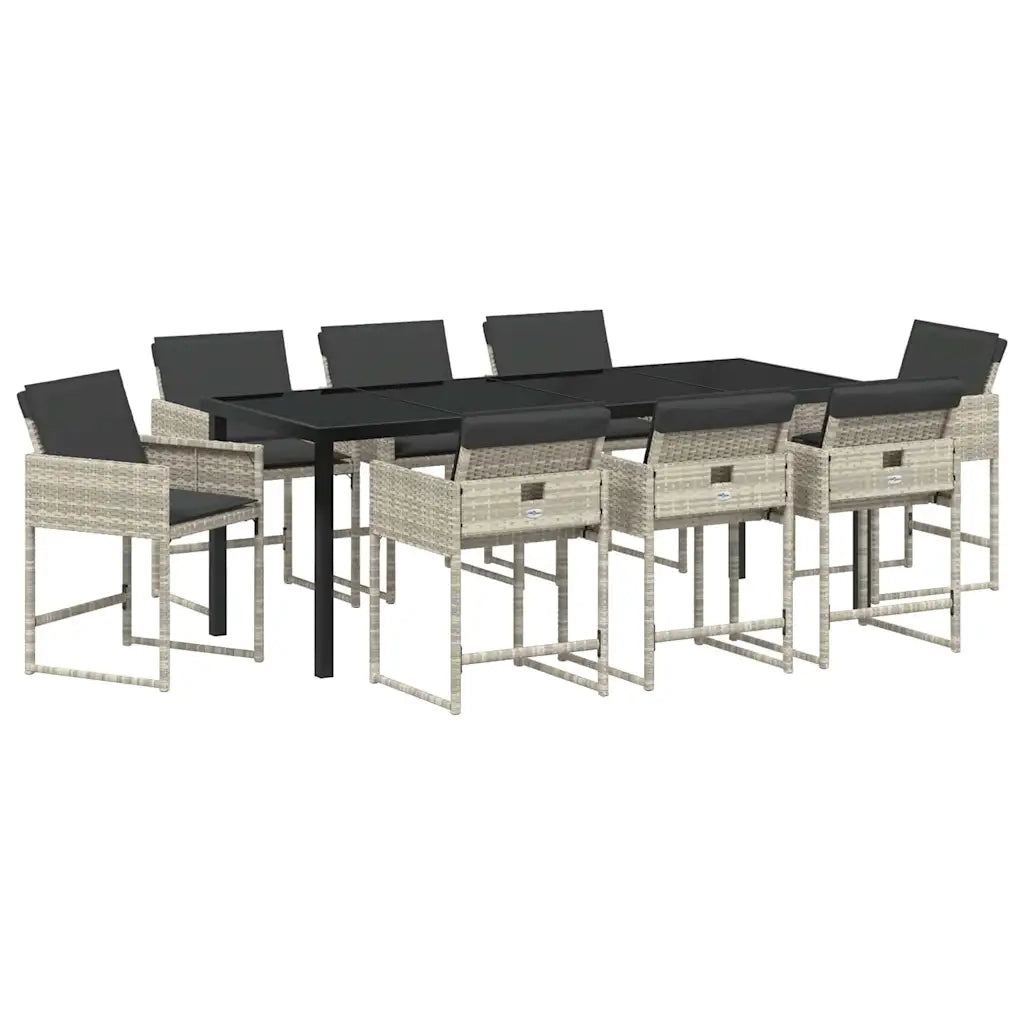 Set da Pranzo per Giardino 9 pcs Grigio chiaro polyrattan 3380027