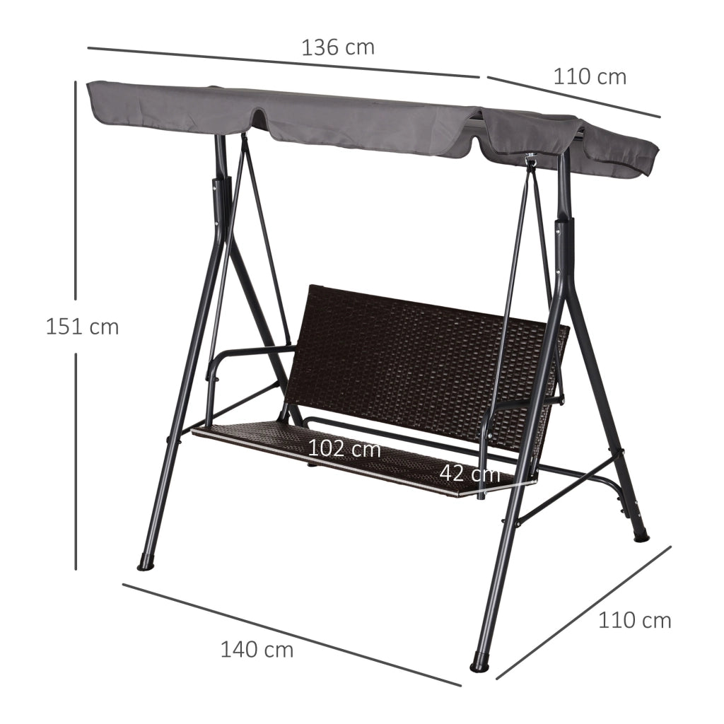 Dondolo da Giardino 2 Posti con Tettuccio Regolabile ¨C zephmum ¨C Marrone Grigio 140x110x151 cm