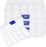 Cassetta di conservazione in plastica 10 Compartimenti - Set da 4 - Compartimenti regolabili per gioielli e accessori - Cassetta di conservazione per orecchini - Accessori di conservazione