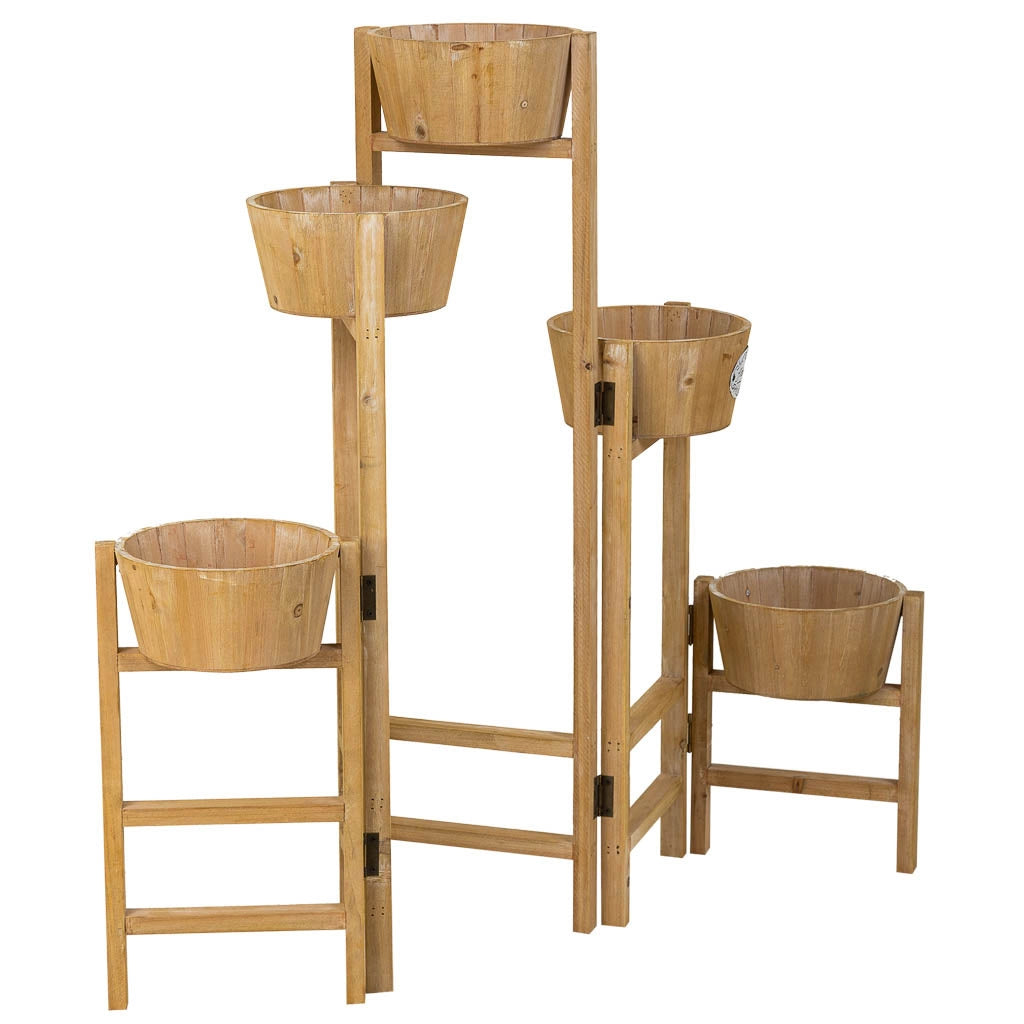 Supporto con 5 cesti in legno marrone 124x20x90,5h