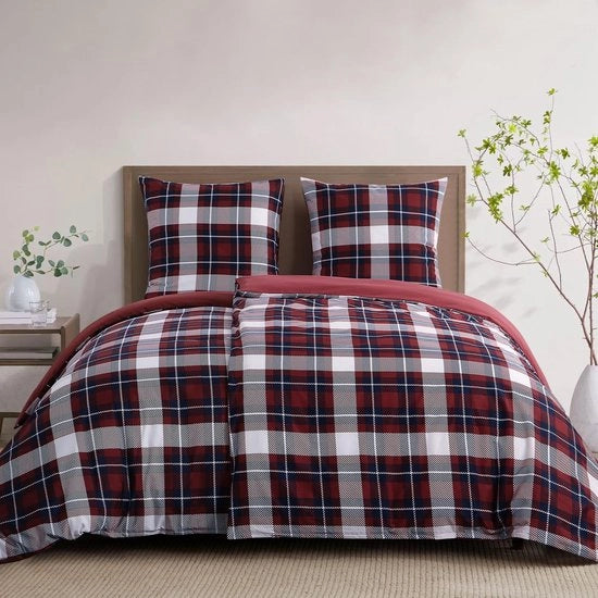 Set di lenzuola in microfibra con disegno tartan e chiusura a righello, 135 x 200 cm, 4 pezzi