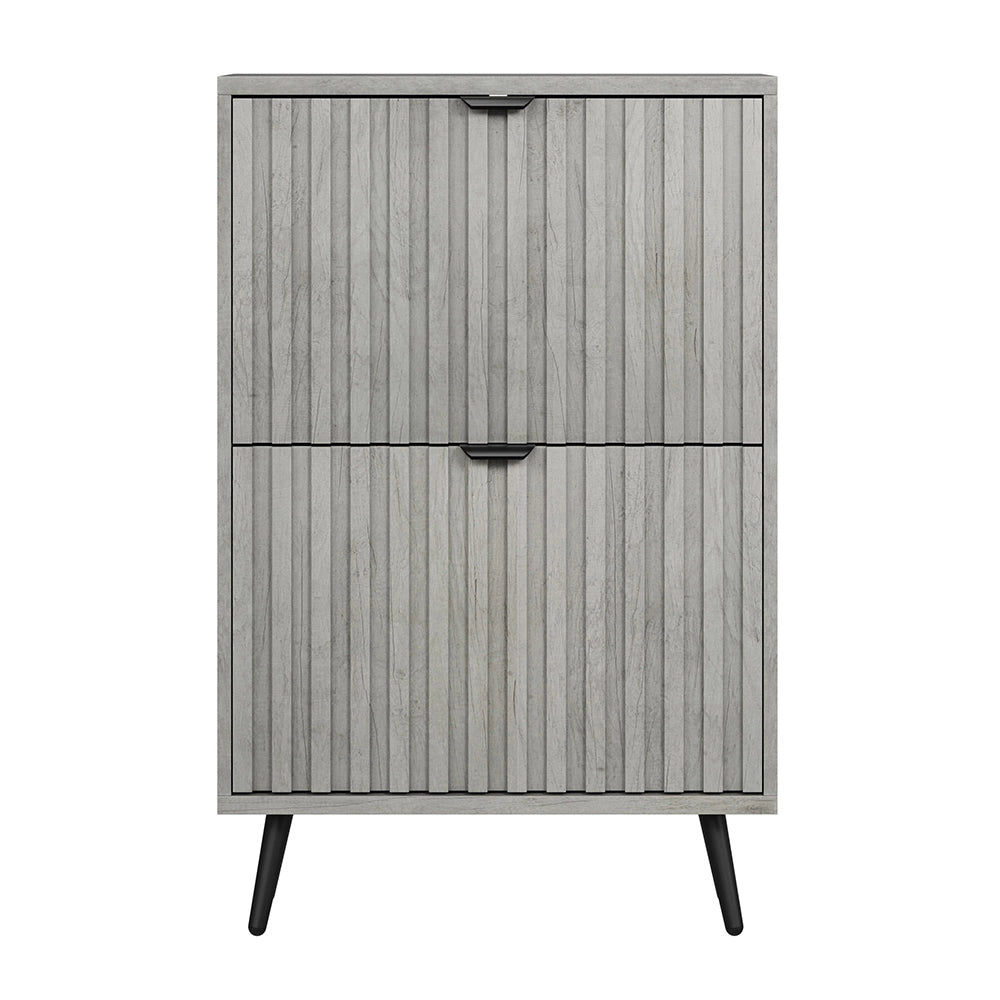 Scarpiera Nascosta 60cm - Xylo - Design a Coste Grigio con 2 Cassetti Ribaltabili