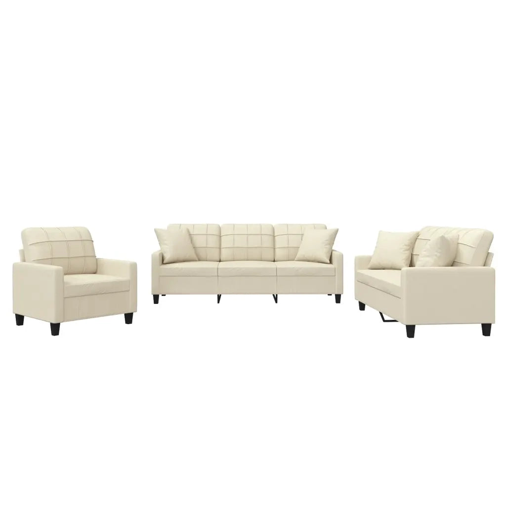 Set di Divani 3 pz con Cuscini Crema in Similpelle 3201349