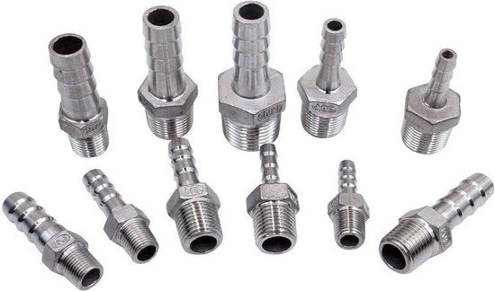 Connettore BSP in acciaio inossidabile SS304, maschio, per tubi vari, 1/8-1/2, 1/4 x 10mm, argento.